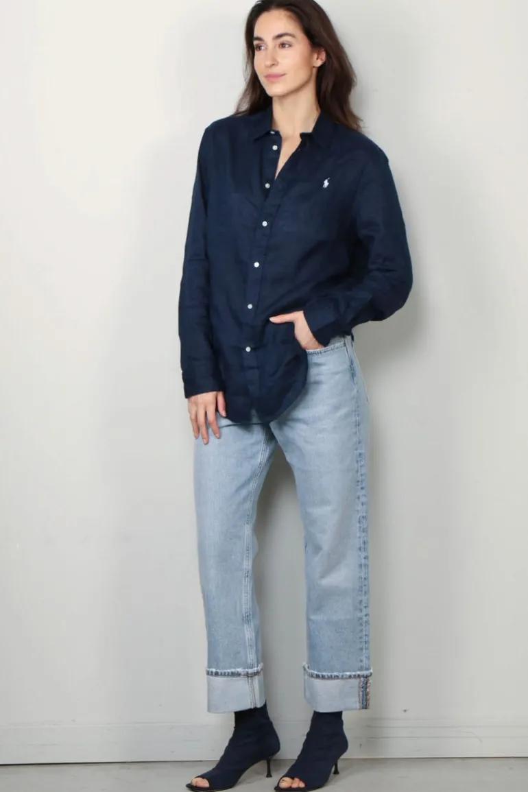 Ralph Lauren Blouse - Classic Long Sleeve Button Front Shirt - Newport Navy