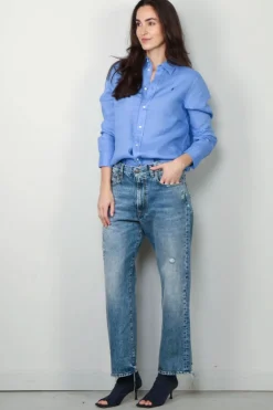 Ralph Lauren Blouse - Classic Long Sleeve Button Front Shirt - Harbor Island Blue