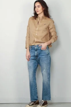 Ralph Lauren Blouse - Classic Long Sleeve Button Front Shirt - Vintage Khaki