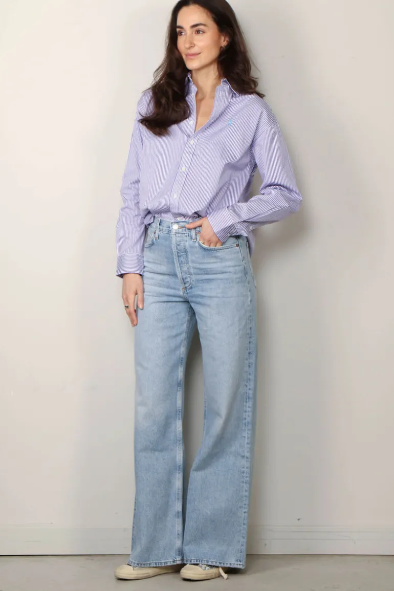 Ralph Lauren Blouse - Ls Rmsy ST Long Sleeve Blouse - Purple / White