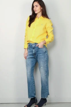 Ralph Lauren Blouse - Classic Long Sleeve Button Front Shirt - Sunfish Yellow