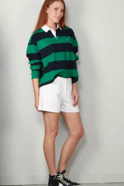 Ralph Lauren T-Shirt - Striped Cropped Jersey Rugby - Green Navy