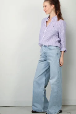 Ralph Lauren Blouse - Classic Long Sleeve Button Front Shirt - Purple / White