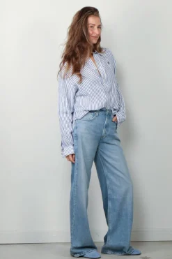 Ralph Lauren Blouse - N W Crp ST Long Sleeve Button Front Shirt - White / Blue