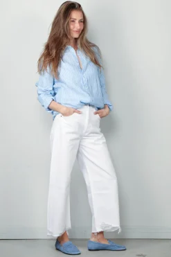 Ralph Lauren Blouse - Classic Long Sleeve Button Front Shirt - Light Blue / White