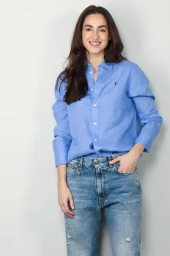 Ralph Lauren Blouse - Classic Long Sleeve Button Front Shirt - Harbor Island Blue