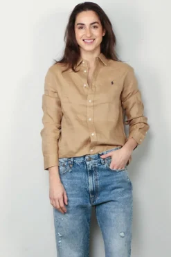 Ralph Lauren Blouse - Classic Long Sleeve Button Front Shirt - Vintage Khaki