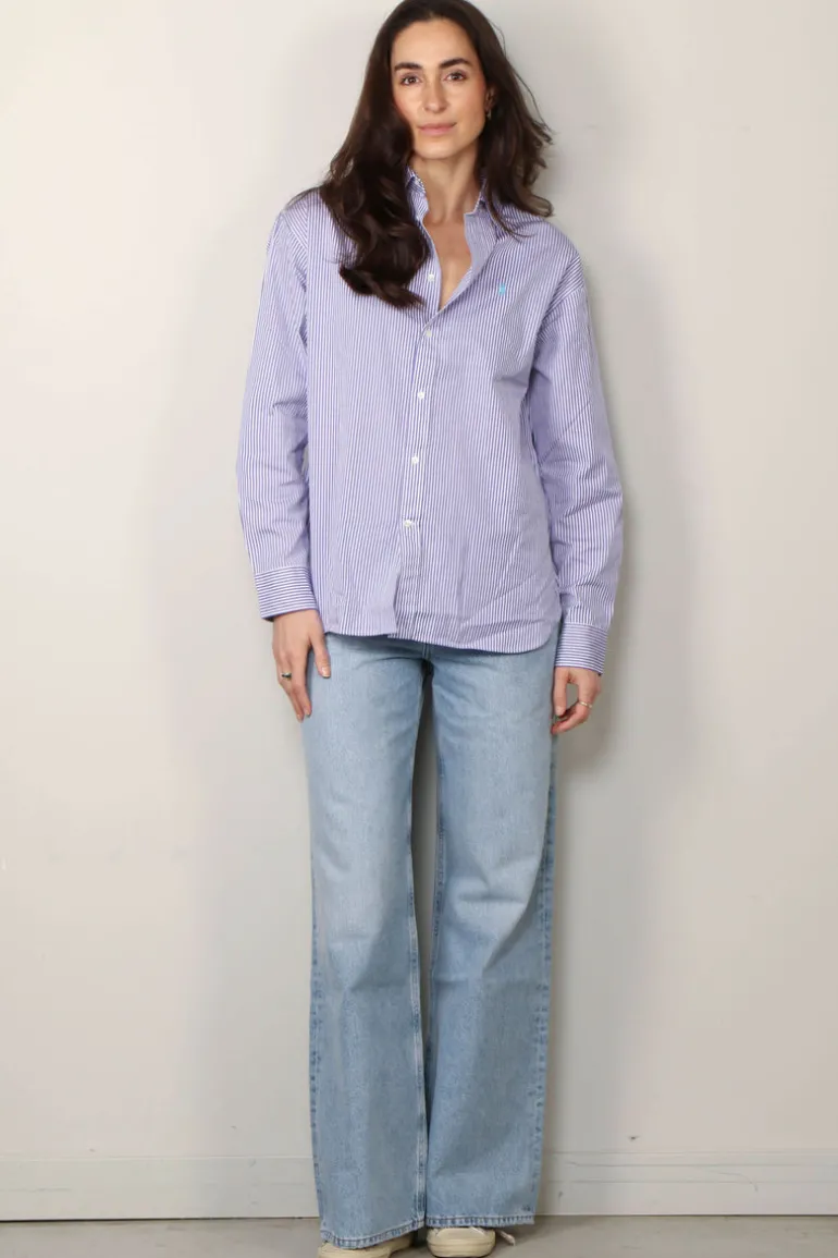 Ralph Lauren Blouse - Ls Rmsy ST Long Sleeve Blouse - Purple / White