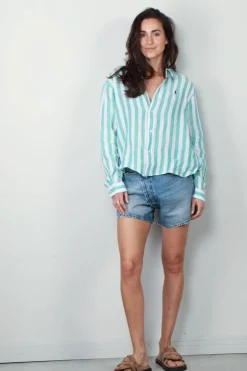 Ralph Lauren Blouse - N WD Crp St Long Sleeve Button Front Shirt - Green White