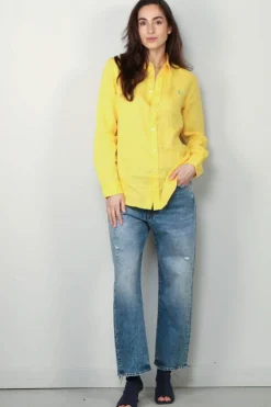 Ralph Lauren Blouse - Classic Long Sleeve Button Front Shirt - Sunfish Yellow