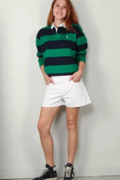 Ralph Lauren T-Shirt - Striped Cropped Jersey Rugby - Green Navy