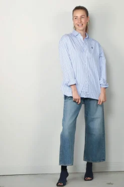 Ralph Lauren Blouse - Ls Rmsy ST Long Sleeve Blouse - Cabana Blue / White