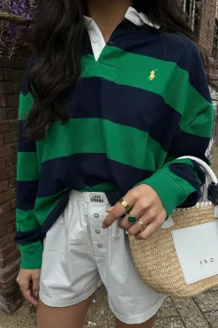 Ralph Lauren T-Shirt - Striped Cropped Jersey Rugby - Green Navy