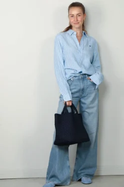 Ralph Lauren Blouse - Classic Long Sleeve Button Front Shirt - Light Blue / White
