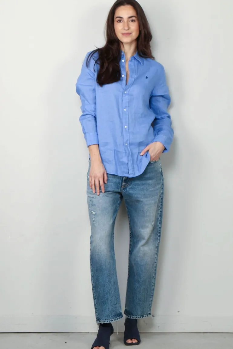Ralph Lauren Blouse - Classic Long Sleeve Button Front Shirt - Harbor Island Blue