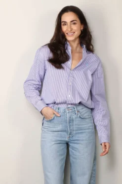 Ralph Lauren Blouse - Ls Rmsy ST Long Sleeve Blouse - Purple / White