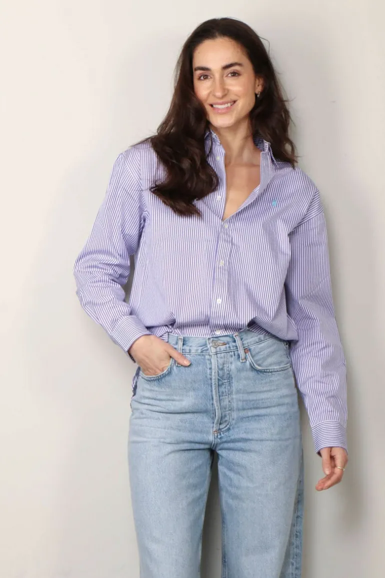 Ralph Lauren Blouse - Ls Rmsy ST Long Sleeve Blouse - Purple / White
