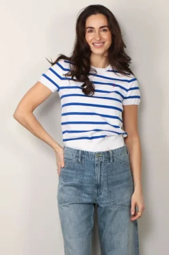 Ralph Lauren T-shirt - Stripe SS PO Short Sleeve Pullover - Blue Saturn / White