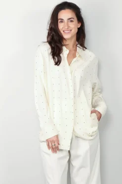 RÓHE Blouse - Signature Shirt In Silk Dot Print - Cream / Black