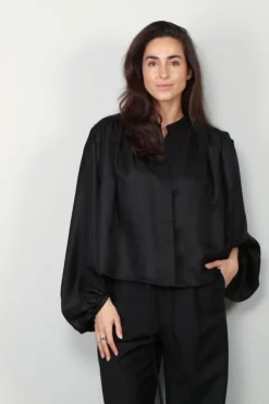 RÓHE Blouse - Silk Pleated Top - Black