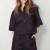 RÓHE Blouse - Ladder Embroidered Poplin Shirt - Black