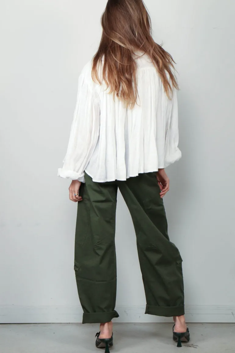 RÓHE Blouse - Pleated Ramie Top - Optic White
