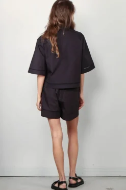 RÓHE Blouse - Ladder Embroidered Poplin Shirt - Black