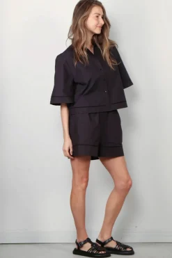 RÓHE Blouse - Ladder Embroidered Poplin Shirt - Black