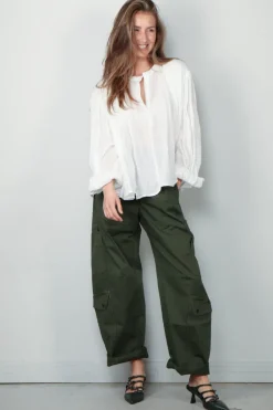RÓHE Blouse - Pleated Ramie Top - Optic White