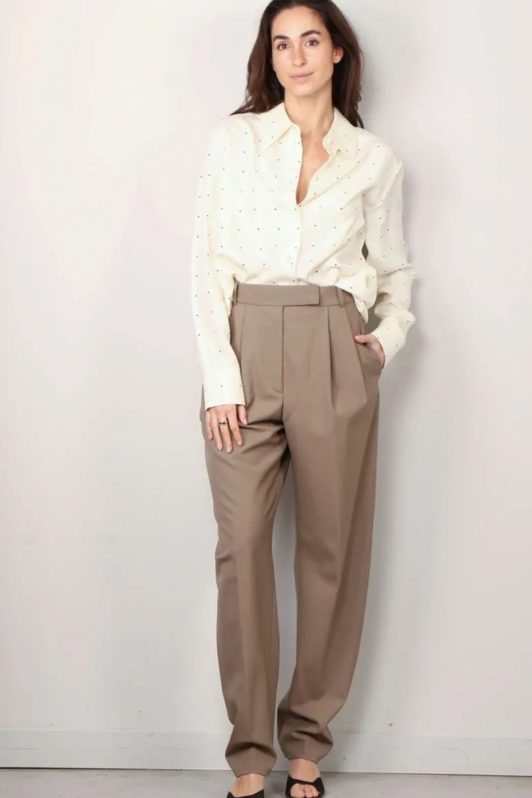 RÓHE Blouse - Signature Shirt In Silk Dot Print - Cream / Black