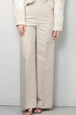 RÓHE Broek - Palazzo Leg Shaped Trousers - Sand
