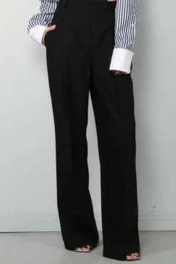 RÓHE Broek - Mid Waisted Pleated Trousers - Black