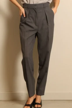 RÓHE broek - Carrot fit single pleat - grey melange
