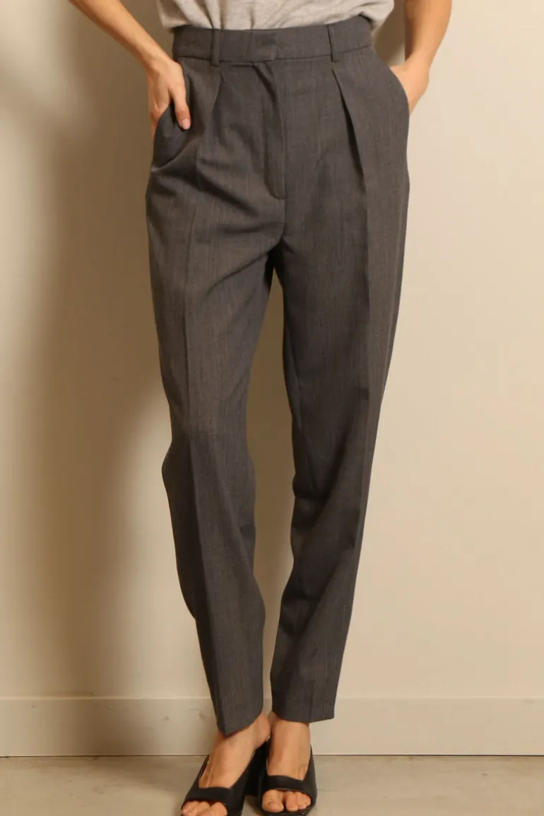RÓHE broek - Carrot fit single pleat - grey melange