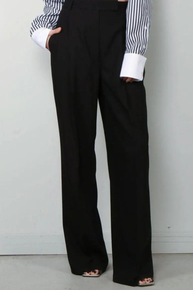 RÓHE Broek - Mid Waisted Pleated Trousers - Black