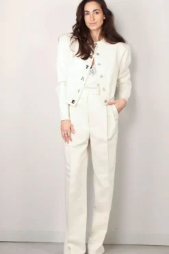 RÓHE Broek - High Waist Tailored Off White Trousers - Off White