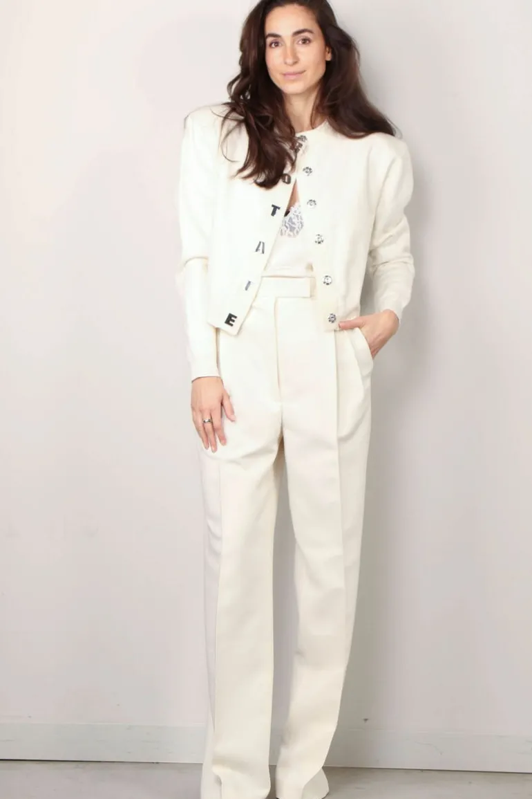 RÓHE Broek - High Waist Tailored Off White Trousers - Off White