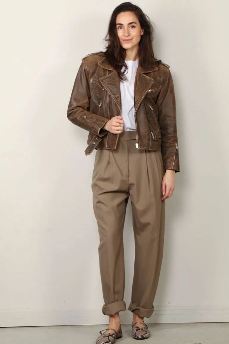 RÓHE Broek - Round Leg Shaped Tailored Trousers - Khaki