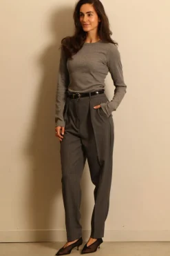 RÓHE broek - Carrot fit single pleat - grey melange