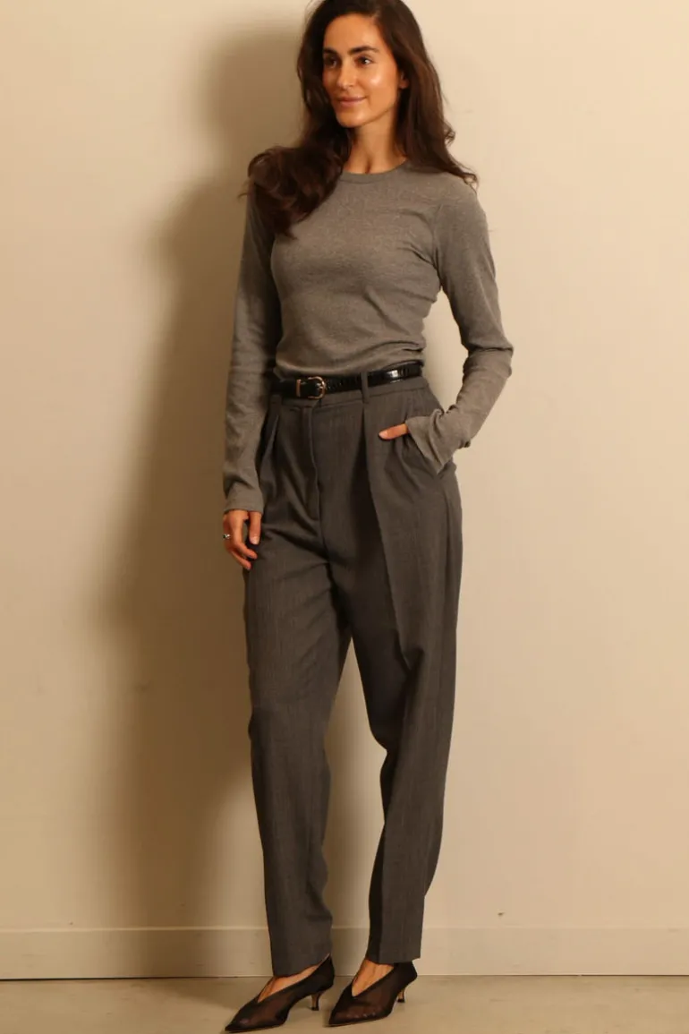 RÓHE broek - Carrot fit single pleat - grey melange