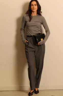 RÓHE broek - Carrot fit single pleat - grey melange