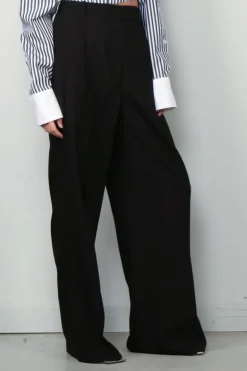 RÓHE Broek - Mid Waisted Pleated Trousers - Black