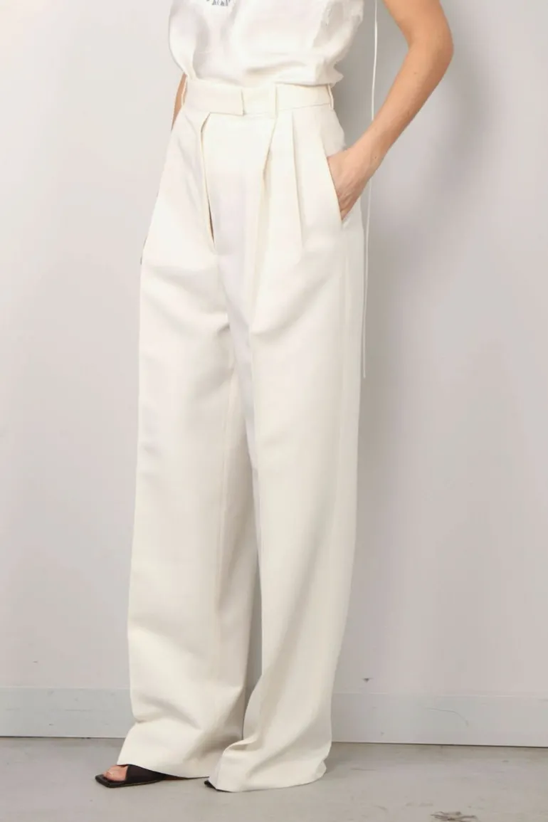RÓHE Broek - High Waist Tailored Off White Trousers - Off White