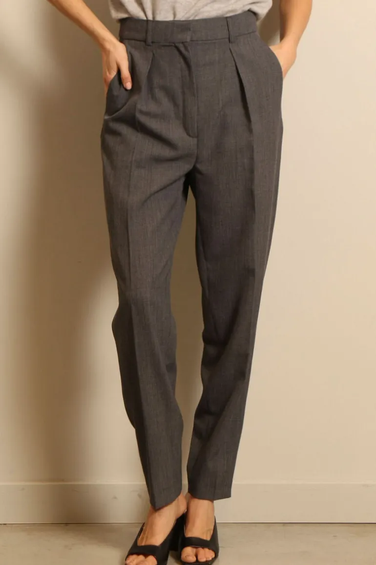 RÓHE broek - Carrot fit single pleat - grey melange