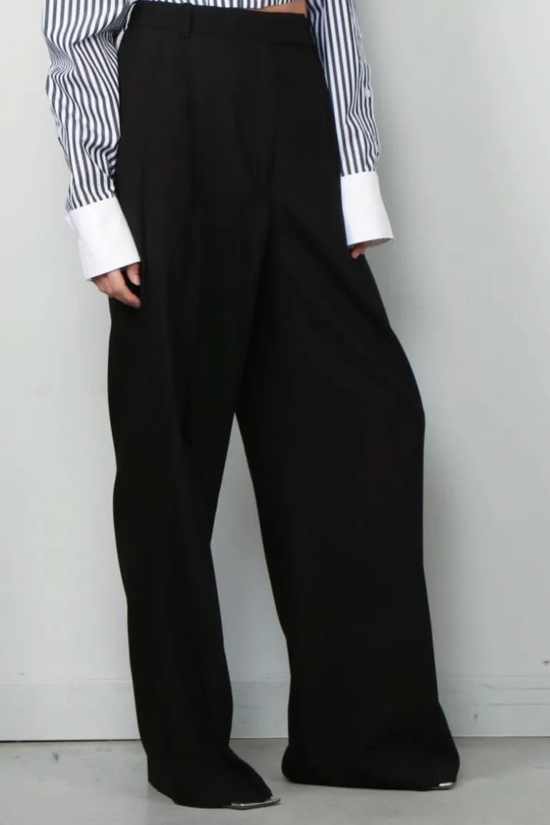 RÓHE Broek - Mid Waisted Pleated Trousers - Black