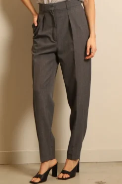 RÓHE broek - Carrot fit single pleat - grey melange