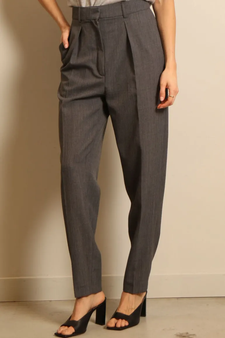 RÓHE broek - Carrot fit single pleat - grey melange