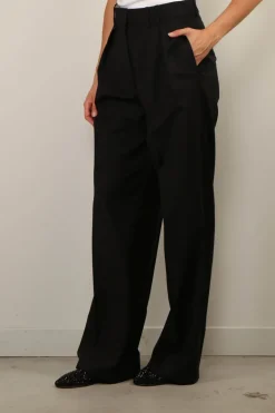 RÓHE Broek - Wide leg double pleated trousers - Black