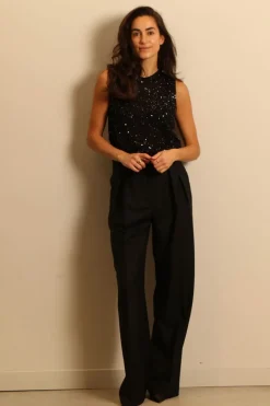 RÓHE Broek - Wide leg double pleated trousers - Black