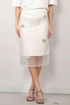 RÓHE Rok - Embellished Tullip Organza Skirt - Off White
